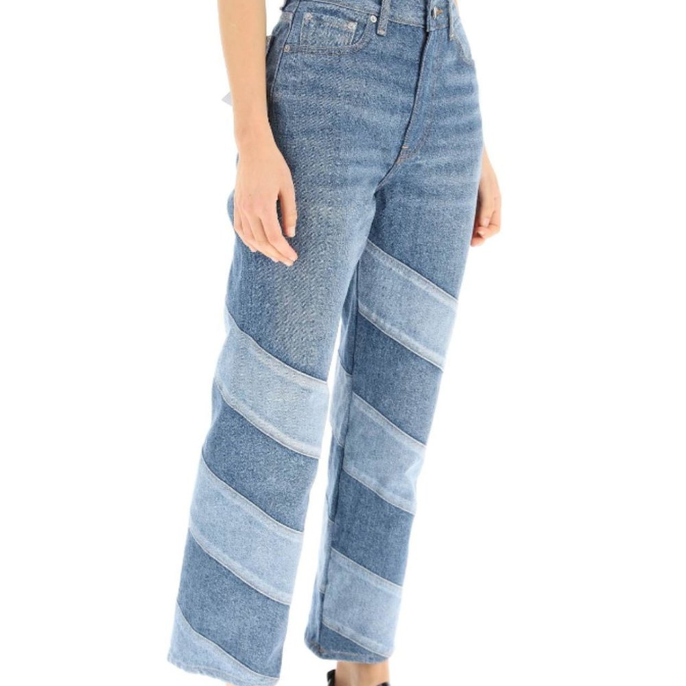 GANNI Diagonal-stripe denim jeans (Misy Cropped)